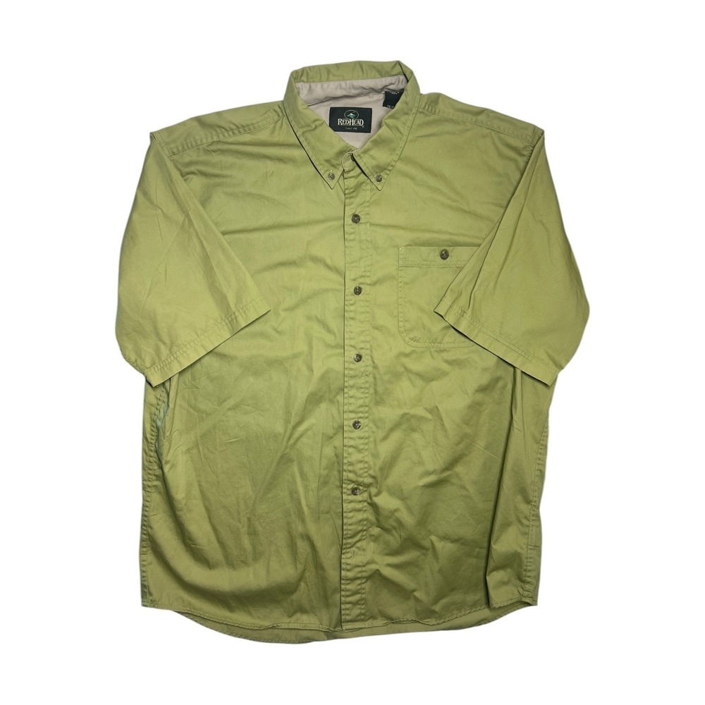 Redhead Mens Khaki Green Short Sleeve Button Up Shirt Size XL